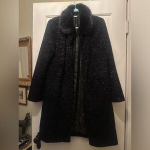 Jigsaw faux fur black coat with decorative lining